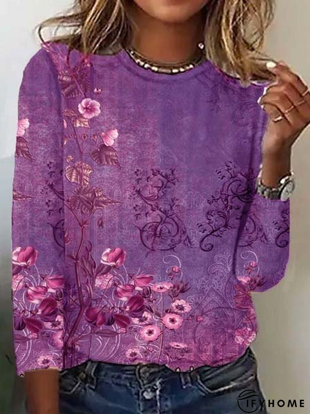 Casual Crew Neck Floral T-Shirt | IFYHOME