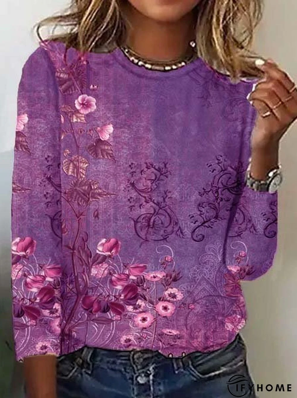 Casual Crew Neck Floral T-Shirt | IFYHOME