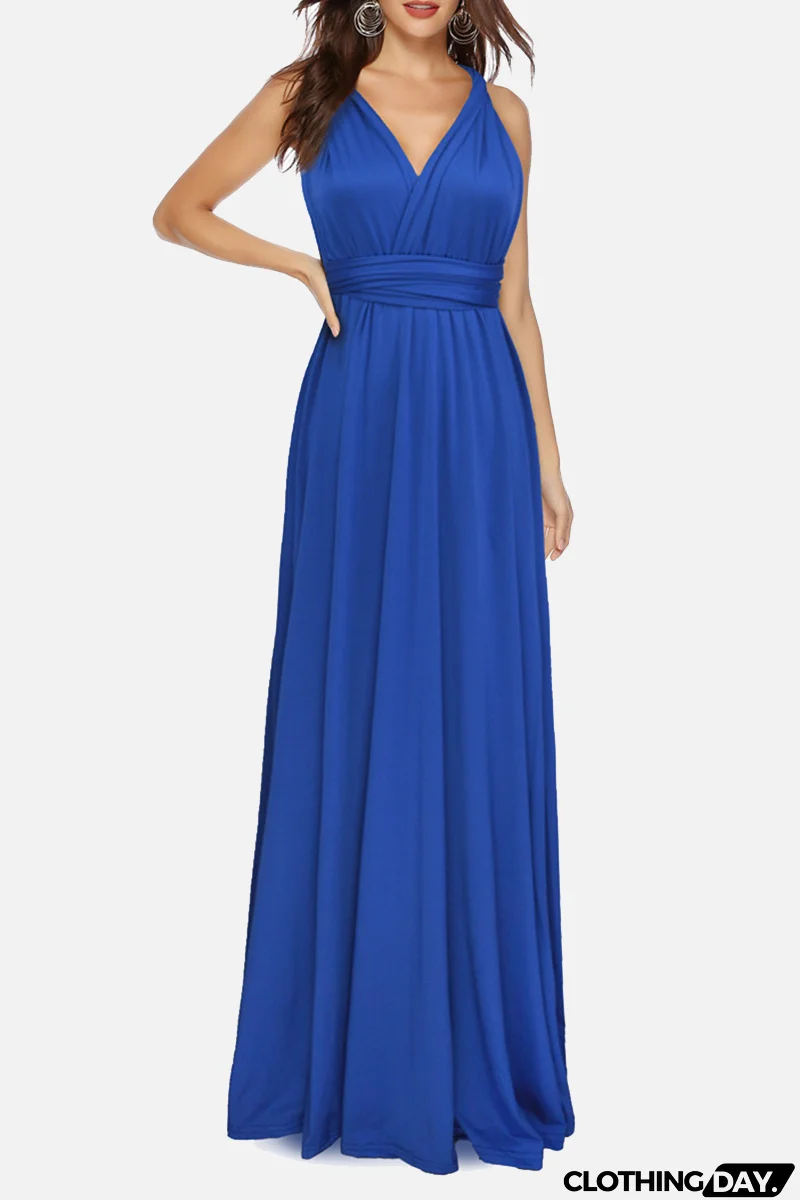 Fashion Elegant Solid Patchwork Backless Strap Design Evening Dress Dresses(20 Colors)