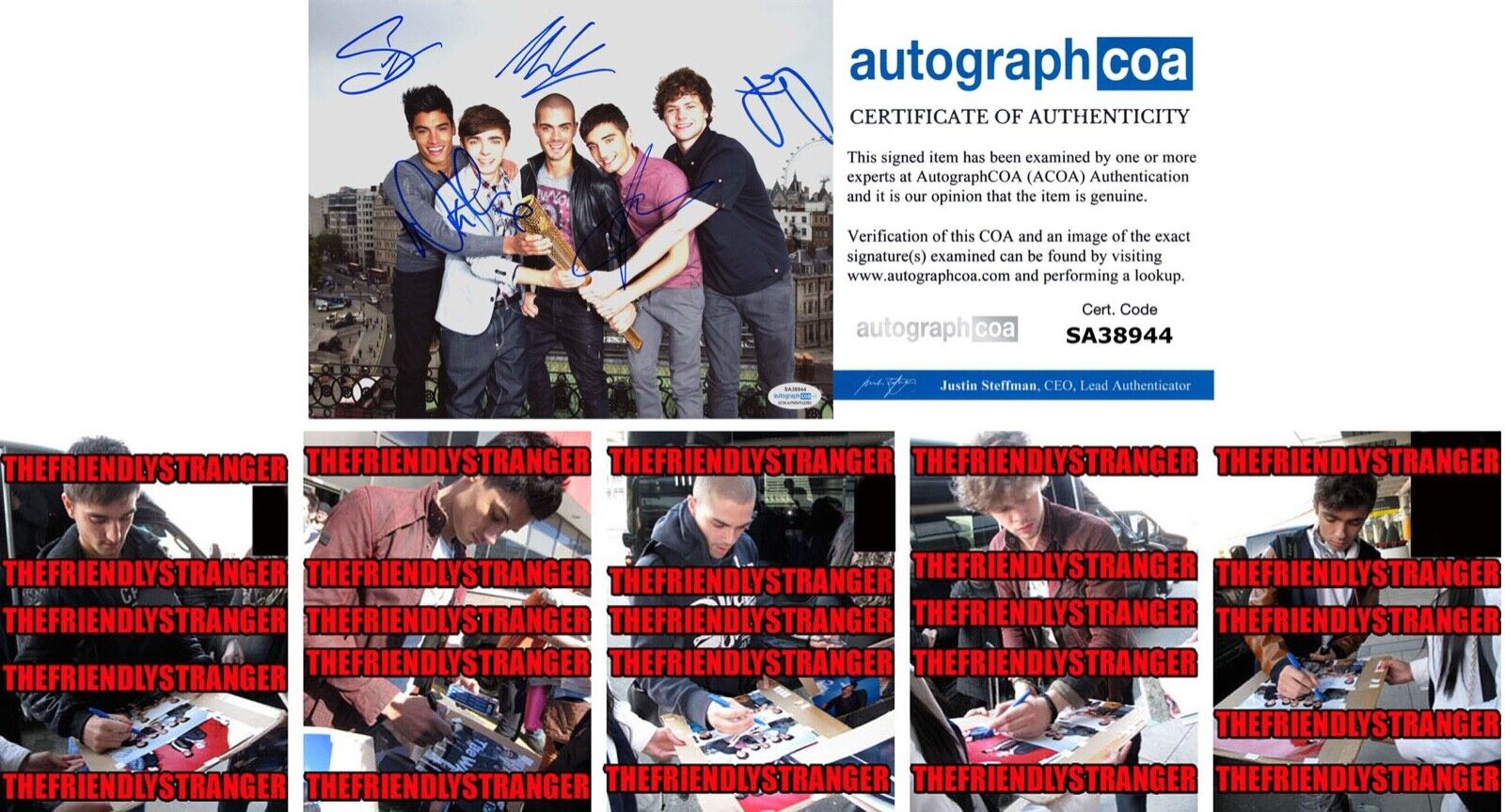 THE WANTED Band ALL 5 signed Autographed 8X10 Photo Poster painting d PROOF - MAX Tom Parker COA