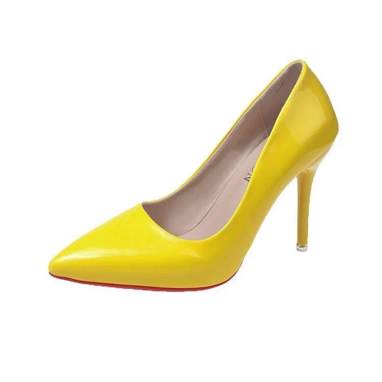 2021 New Women Yellow Blue 10cm High Heels PU Leather Female Scarpins Office Pointed Toe Tacons Pumps Shoes Plus Size