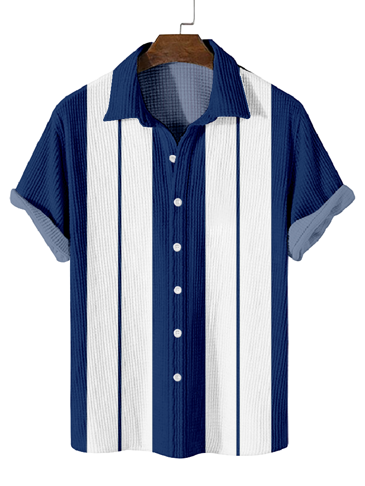 Men's Classic Textured Striped Short-Sleeved Shirt  0735