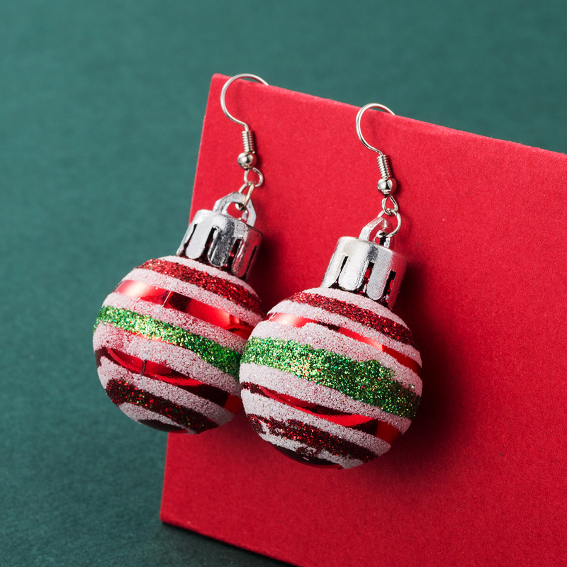 Christmas Ball And Striped Earrings