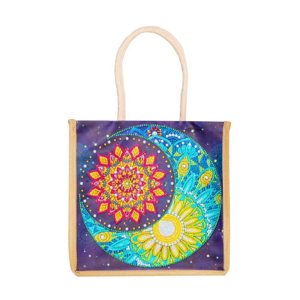 5D Diamond Painting Handbag DIY Moon Linen Shopping Storage Bags