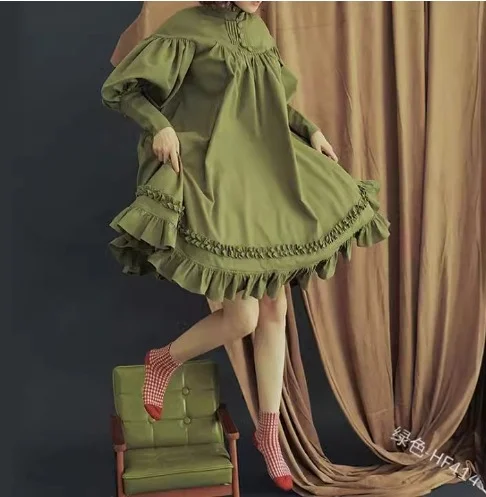 Brownm Brownm Maid COS Suit New Loose Button Collar Lace Lantern Sleeve Decoration Lolita Dress