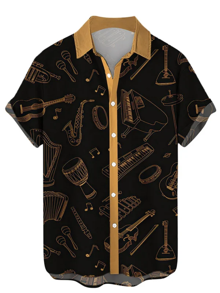 BrosWear Men's Woven Printed Cardigan Casual Lapel Short-sleeved Shirt