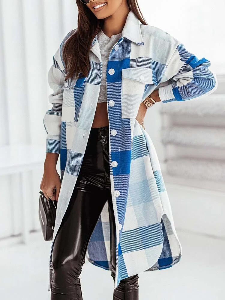 Autumn Long Plaid Jackets Coat Women Winter Thick Long Coats Jacket Women Checkered Jackets Female Warm Overshirt Ladies