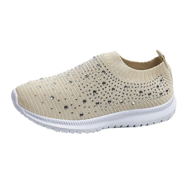 Breakj Breakj Large-Size With Diamond Flying Sneakers New Net Shoes Women's Shoes Low-Heeled Mesh Sports Casual Shoes