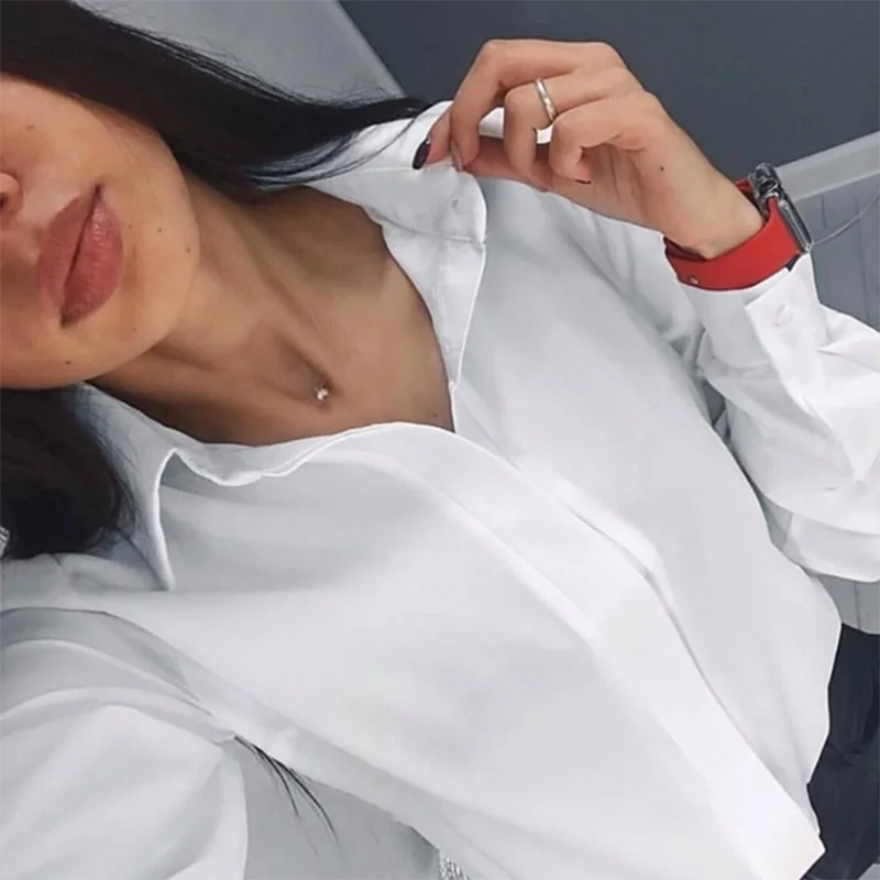 women shirts and blouses 2020 Feminine Blouse Top Long Sleeve Casual White Turn-down Collar OL Style Women Loose Blouses