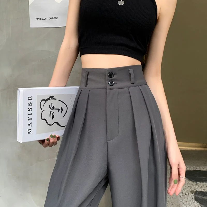 Toloer Toloer Wide Leg Pants Female Autumn Small High Waist Hanging Feeling Relaxed Loose Floor Straight Pants Pear-Shaped Pants-Outfit Ideas