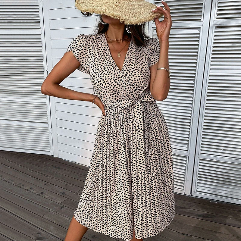 Beach Skirt V-neck Leopard Print Plus Size Dress | EGEMISS