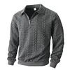 Men's Cable Knit Quarter Zip Polo Sweatshirt &ndash; Lapel Collar Long Sleeve Casual Pullover by Inlyline