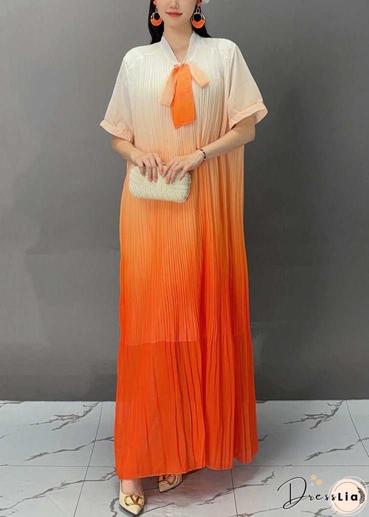 Stylish Orange Bow Wrinkled Maxi Dresses Summer
