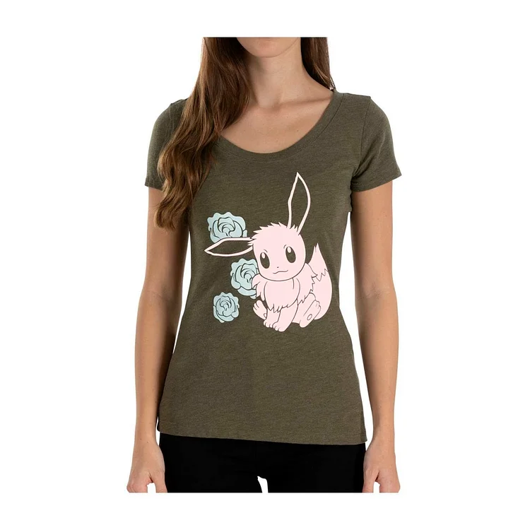 Relax with Eevee Military Green Fitted Scoop Neck T-Shirt - Women