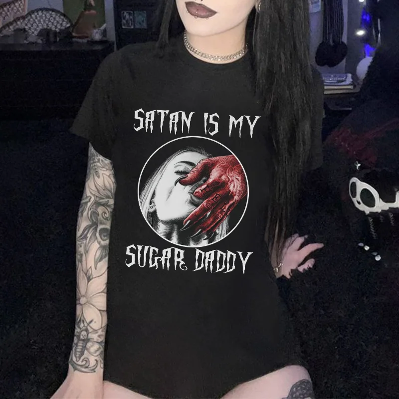 Satan Is My Sugar Daddy Printed Women's T-shirt -  