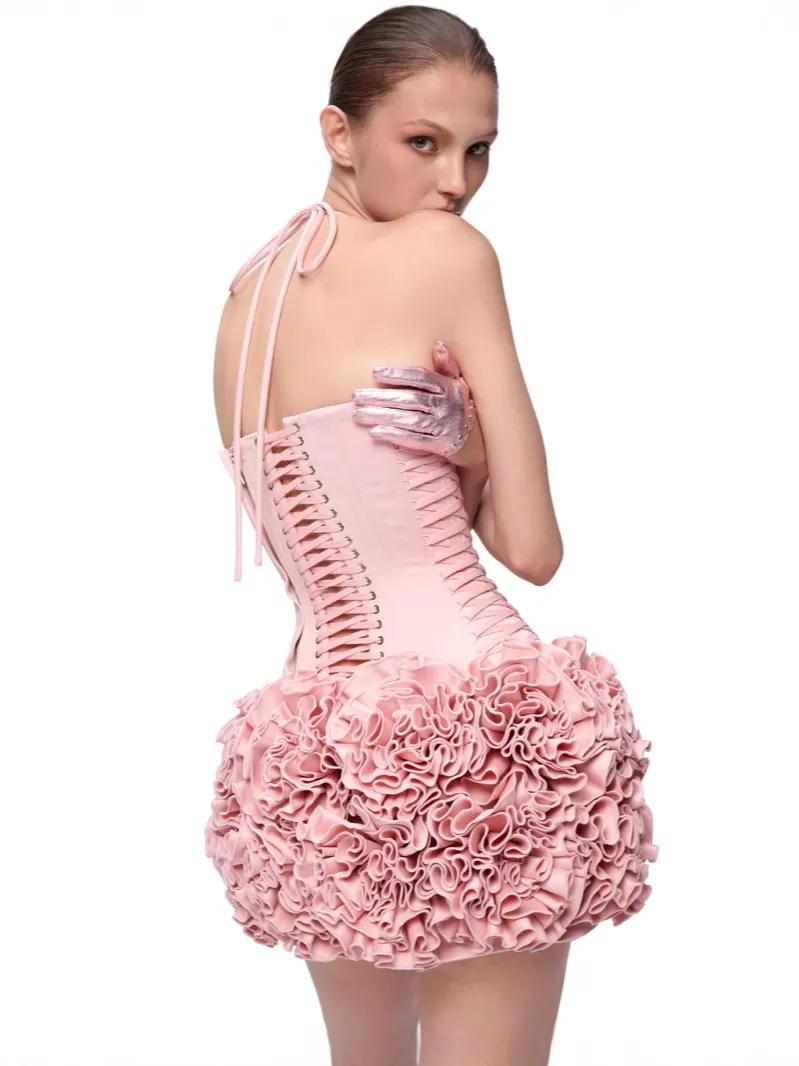 Brownm New Flower Boa Thorn Skirt Three-Dimensional Ponbo Skirt Adjustable Strap Design Brat Tight Elastic Two Sets