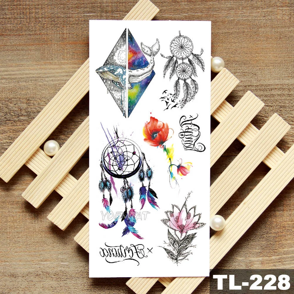 Sdrawing Owl Compass Waterproof Temporary Tattoo Sticker Flower Wolf Mountain Flash Tattoos Body Art Fake Arm tatoo Women