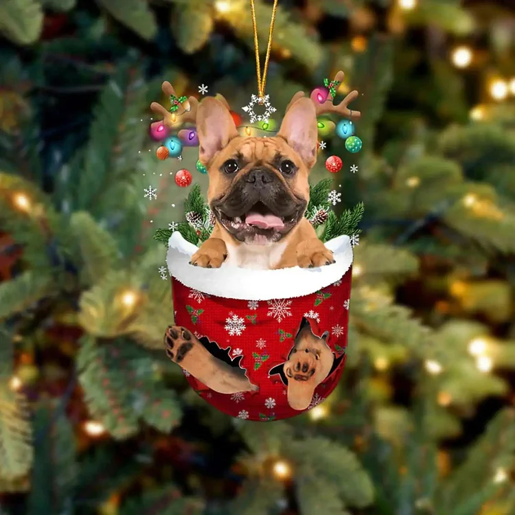 Brown French Bulldog Acrylic Christmas Tree Ornament