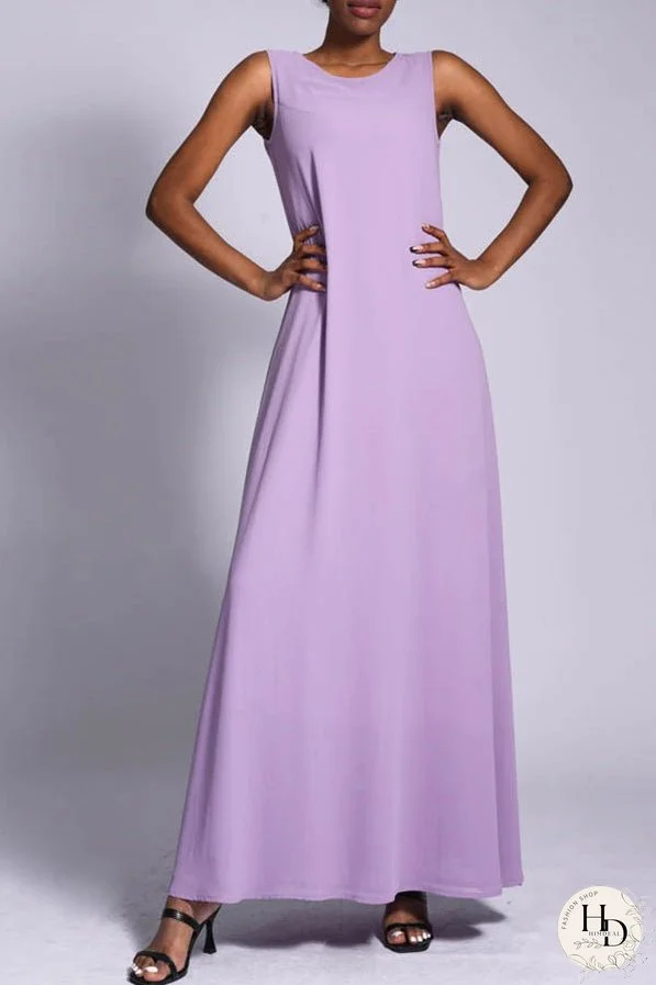 Casual Round Neck Solid Maxi Dress