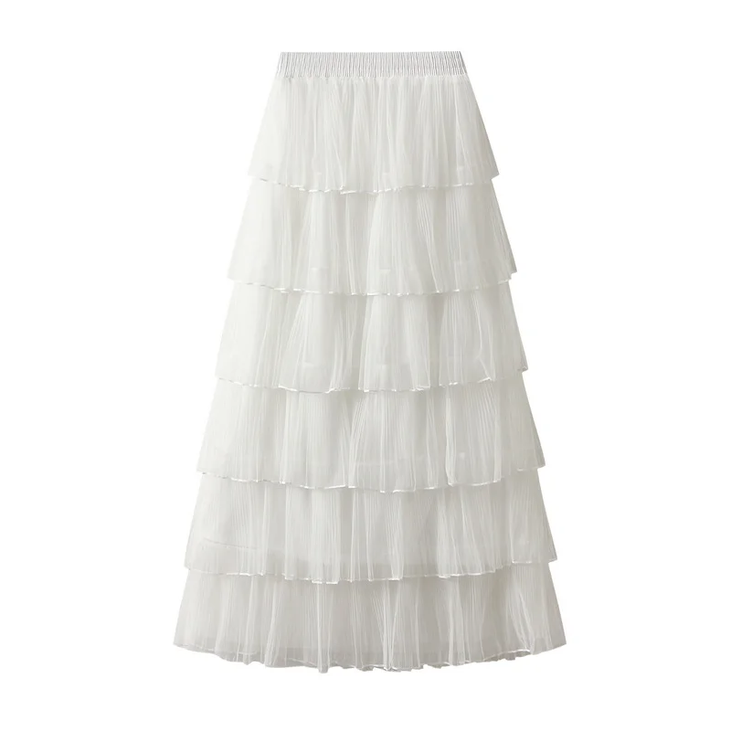 Nigikala Nigikala Yarn Half Skirt Long Girl 2025 New Spring And Autumn Super Fairy Layer Cake Skirt Skirt Over The Knee Dress 0902