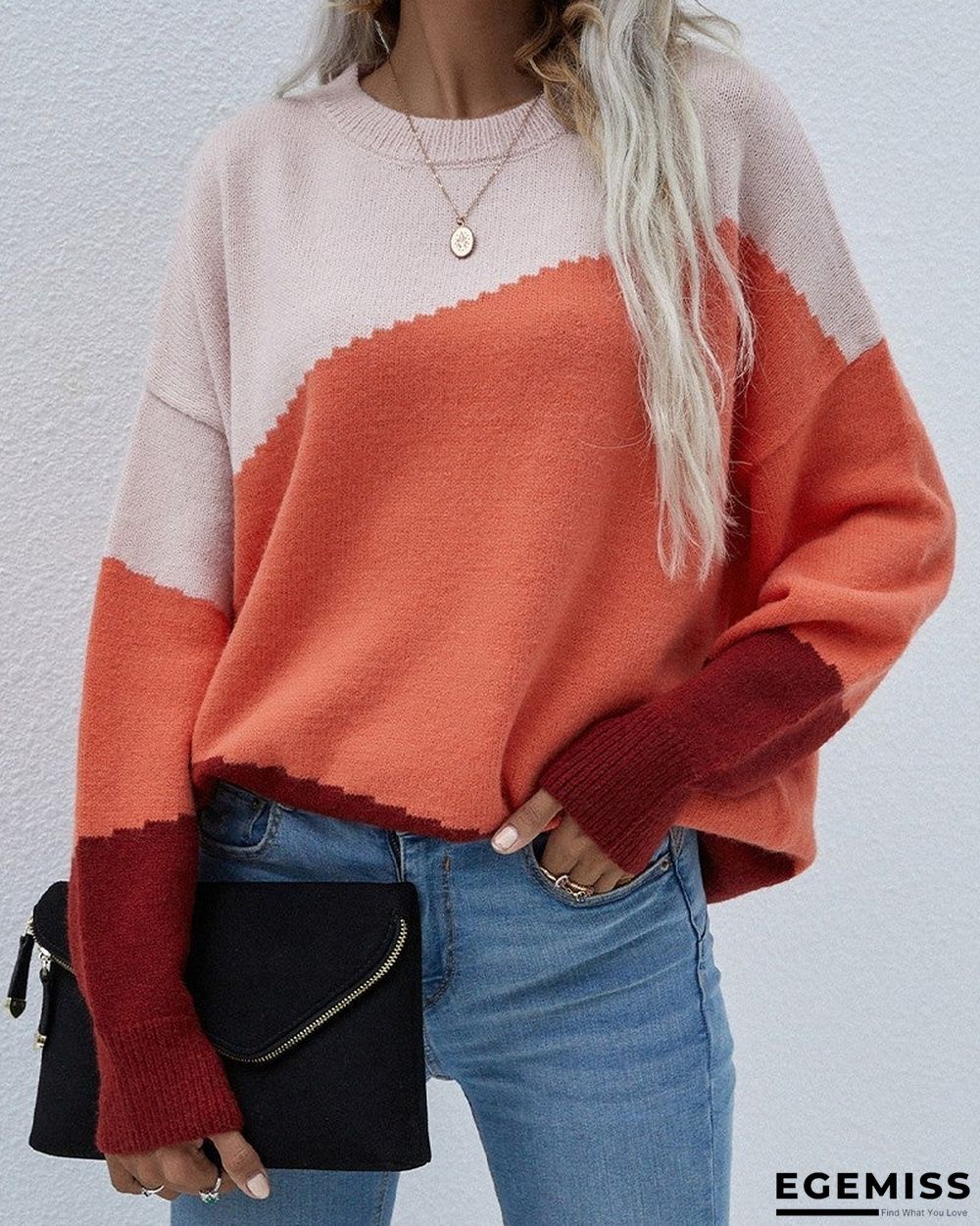 Color Block Drop Shoulder Sweater | EGEMISS
