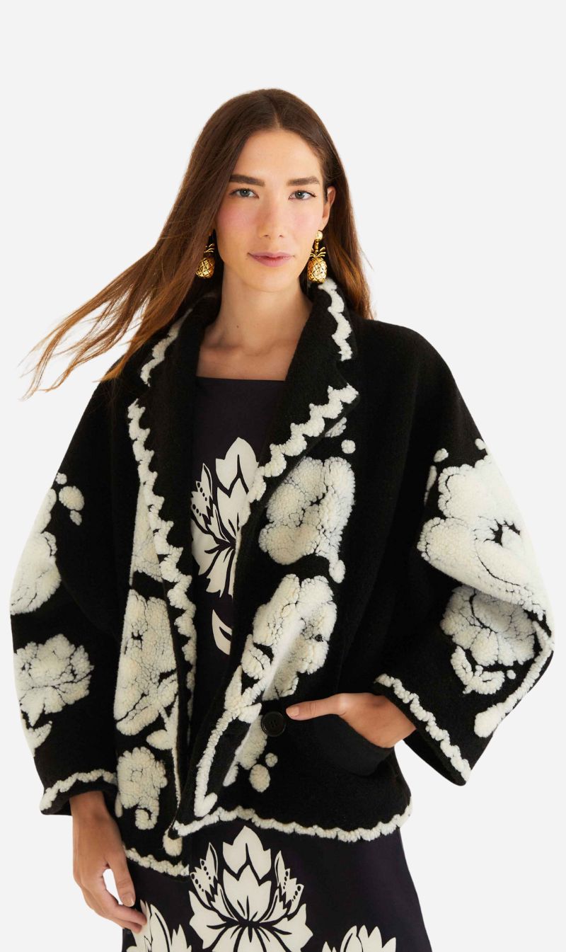 Farm Rio | Fleece Coat - Floral Arabesque Cream
