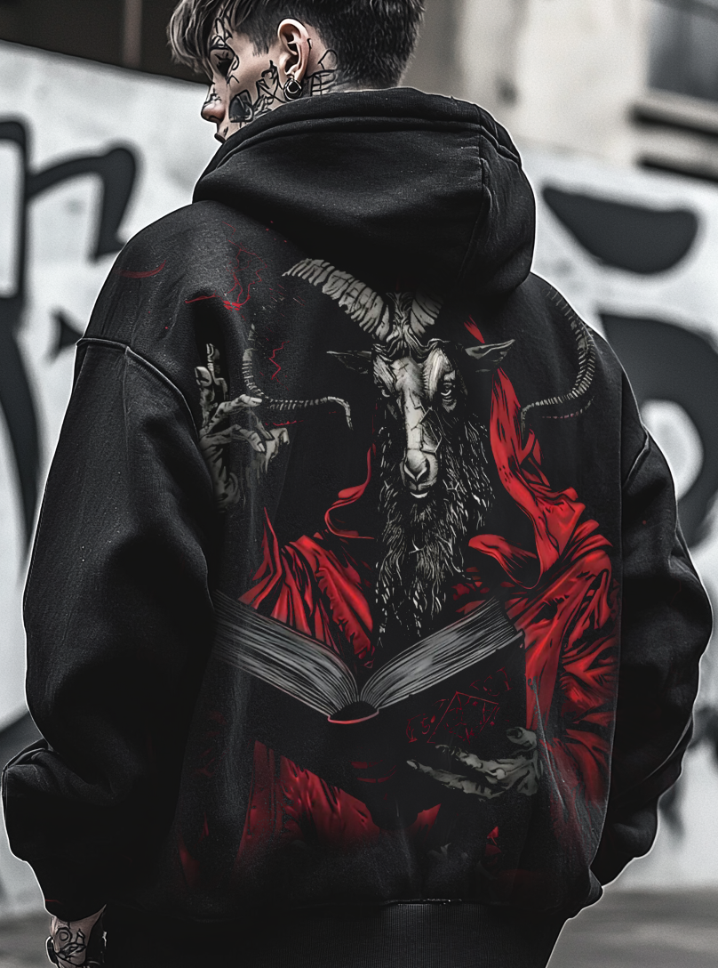 Unique Design Satanic Style The Prayer of The Goat Devil Dark Mystic Rock Sports Hoodie