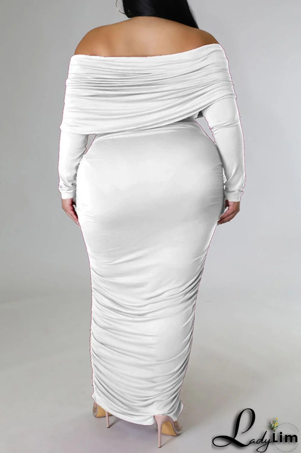 Rose Red Sexy Solid Patchwork Fold Off the Shoulder Pencil Skirt Plus Size Dresses