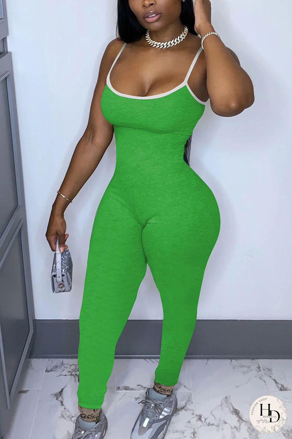 Black Fashion Sexy Solid Polyester Sleeveless Slip Jumpsuits