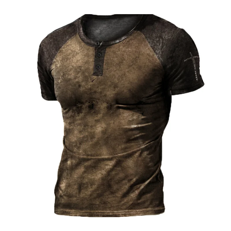 Men's Retro Short Sleeve Henley T-shirt