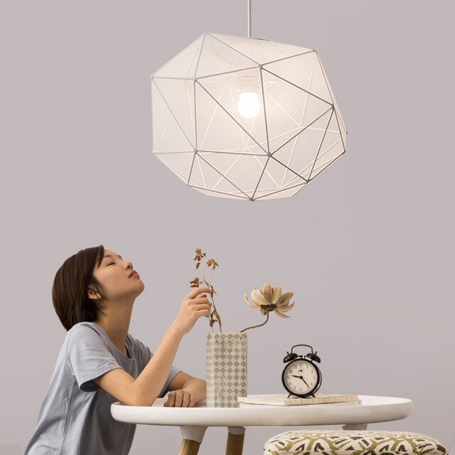 Cloth Hanging Lamps Geometry Pendant Lights Minimalist Personality Creative Restaurant Bar Terrace Cafe Decorative Black White