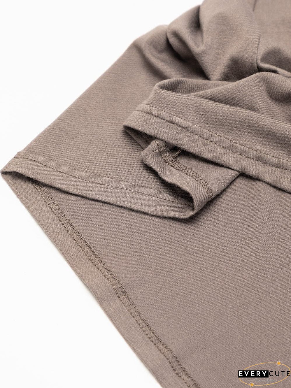 Desert Palm Pleated Notched Neck Puff Sleeve Shift Tee Dress