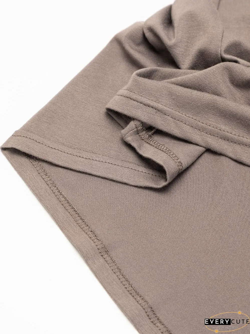 Desert Palm Pleated Notched Neck Puff Sleeve Shift Tee Dress