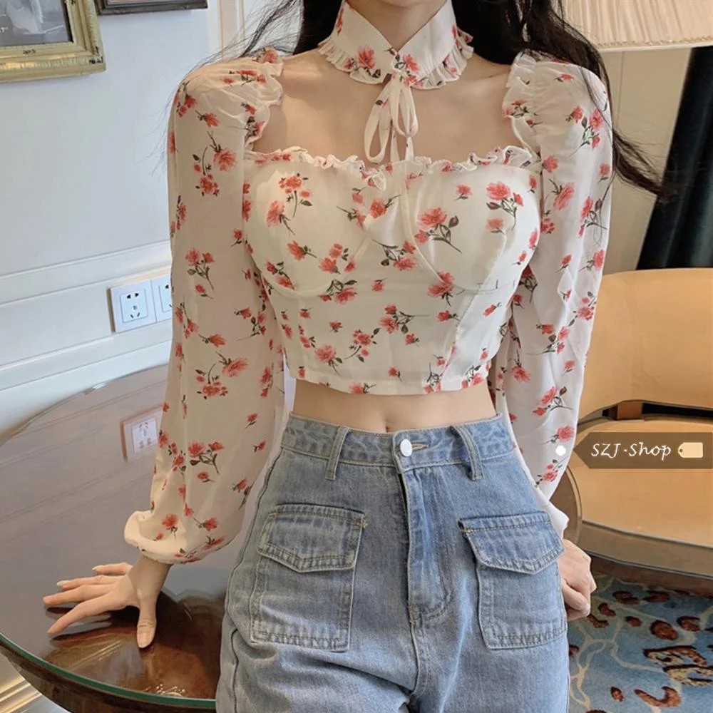 Sexy Blouse Women Off Shoulder Top Fashion Floral Top Tee Long Sleeve Evening Party Clothes Ladies  White Shirt Back Zipper