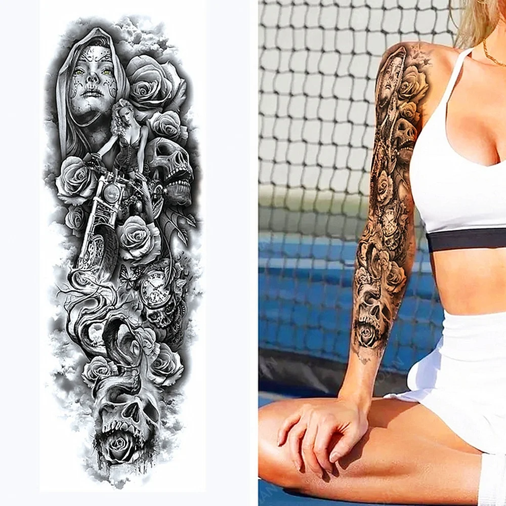 Sdrawing Arm Temporary Tattoo Lady Gun Eye Flower Tiger Lion Skull Eagle Women Body Leg Waterproof Sticker Cool Man Totem Sleeve