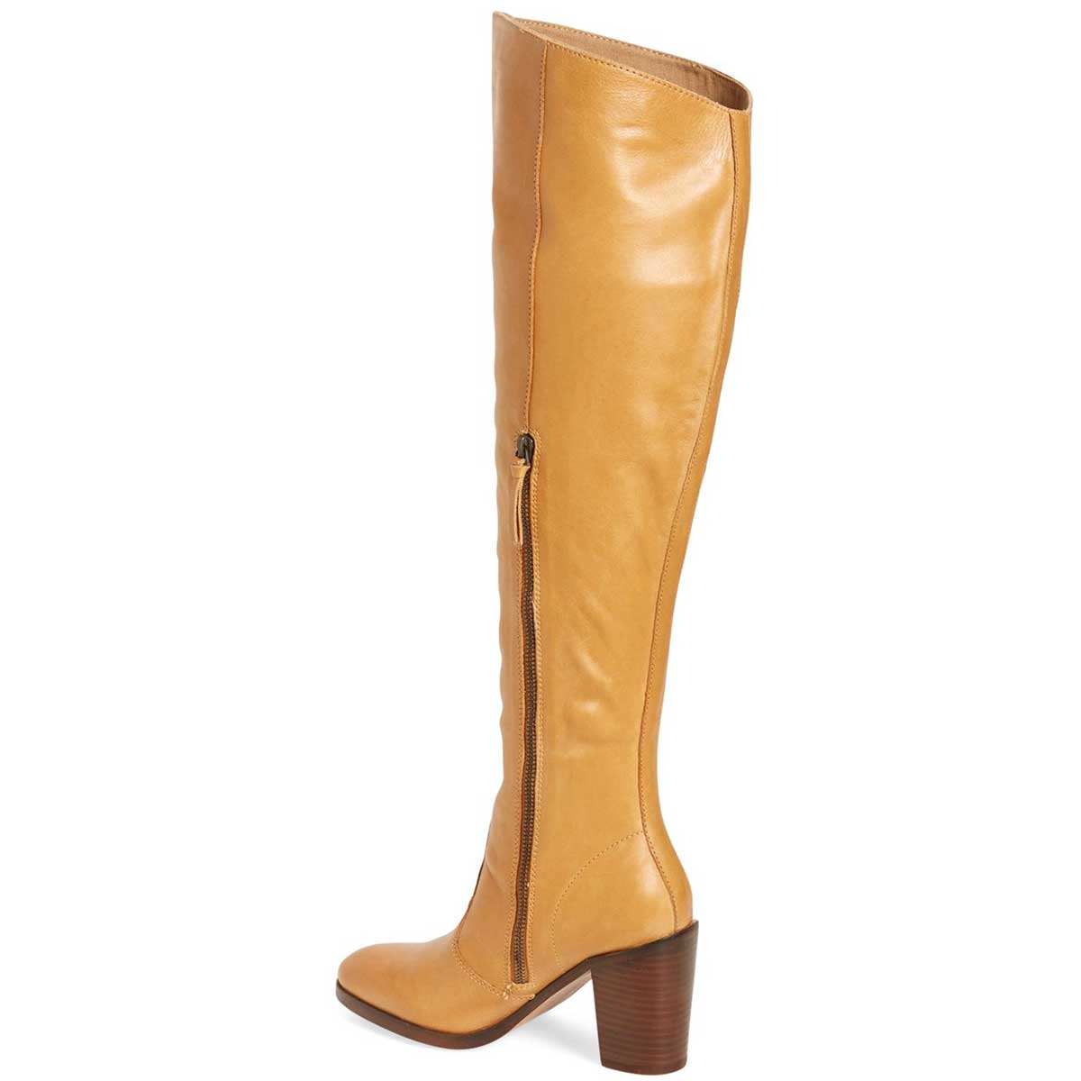 GOOSHOE Mustard Round Toe Chunky Heel Knee Boots by