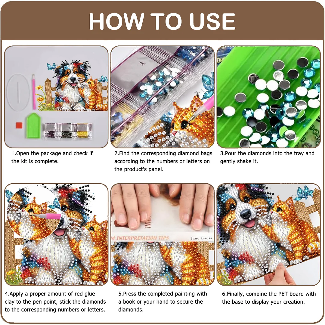 Diamond Painting Food Bowl with Wood Stand Diamond Art Dog Bowl for Small Dogs