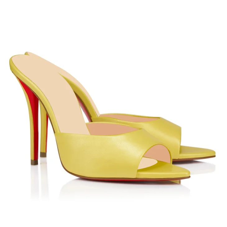 100mm Women's Sandals Pointed Toe Mules Red Bottom Heels Slip on Stilettos-MERUMOTE