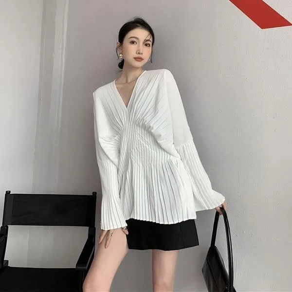 Personality Trendy Dress Solid Color Pleated Simplicity Temperament All-match