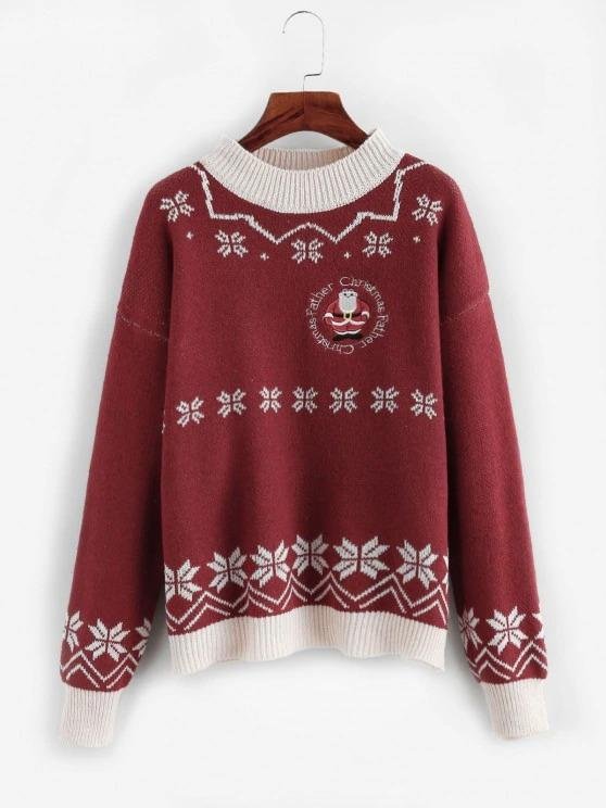 Chirstmas Santa Claus Embroidered Snowflake Sweater