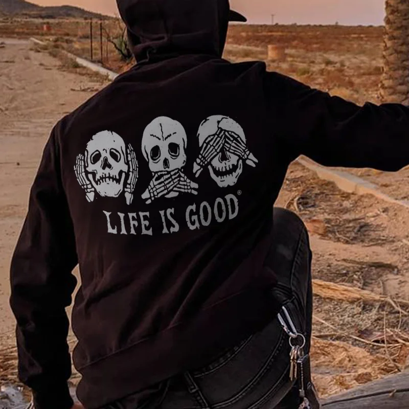 Life Is Good Skull Pattern Men's Hoodie - Krazyskull