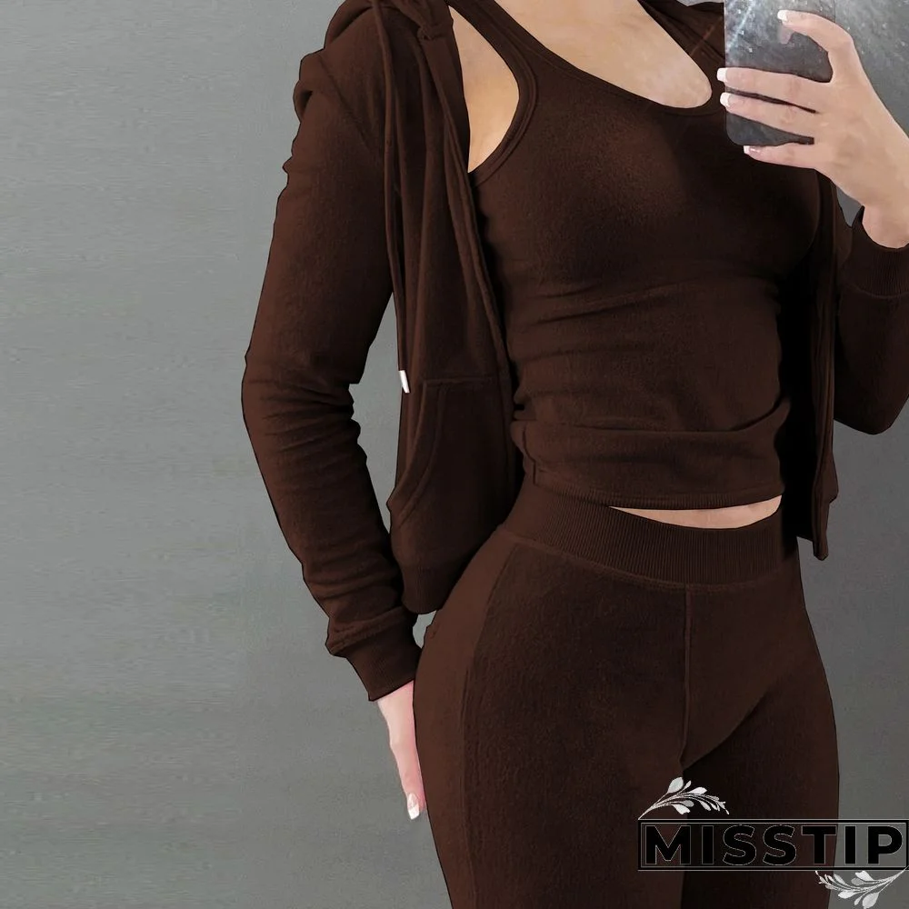 Zipper Hooded Coat+Vest+Jogger Pants Tracksuits