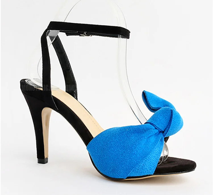 Escarpins à talons aiguilles avec nœud bleu et noir Flusfy
