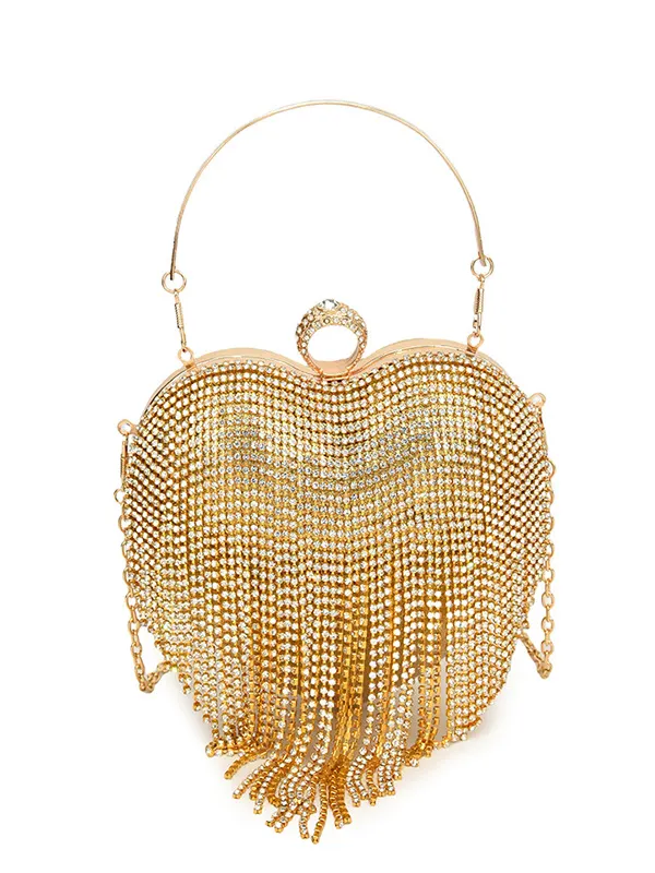 Tasseled Shiny Heart Shape Evening Bags & Clutches GOLD-One_size