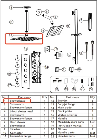 Accessory 16 Inch Square Shower Head of SFS-1031-BK16