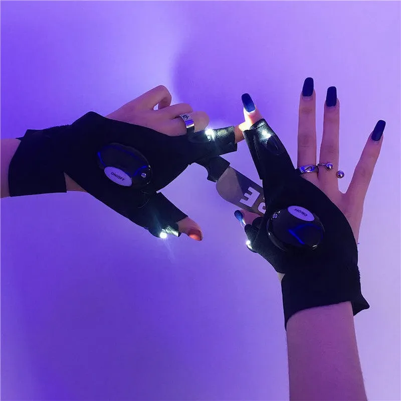 NiceMix LED half finger light gloves, cool function, men and women can bring fabric is breathable cotton