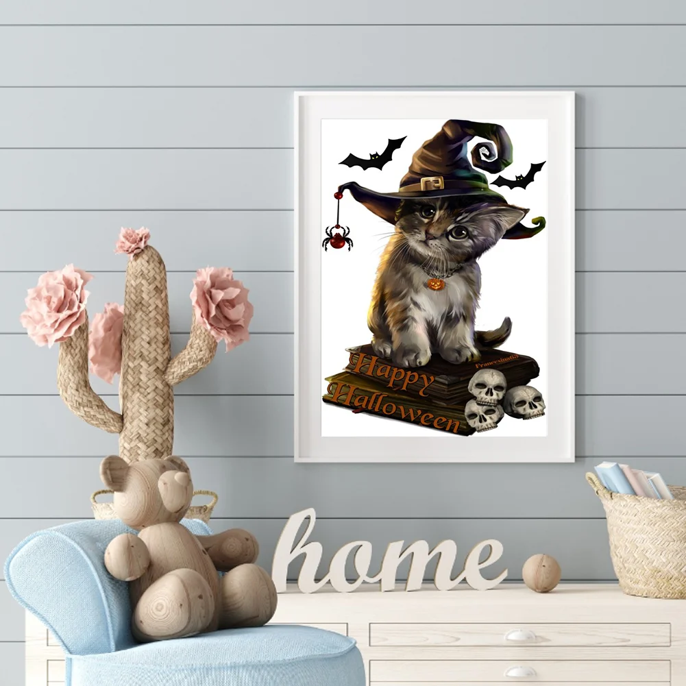 5D DIY Round Drill Diamond Painting Halloween Cat Art Mosaic Home Decor Art