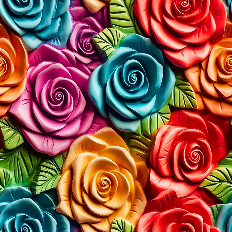 Embossed Multicolor Roses 40*40CM(Canvas) Full Round Drill Diamond Painting gbfke