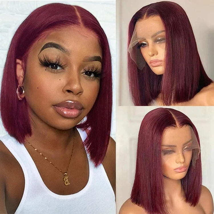 Wine Red Brazilian Straight Hair BOB Wigs Lady Wig