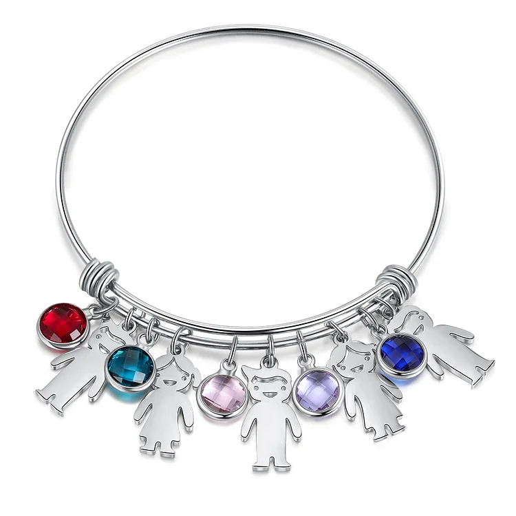 Pulsera tipo esclava ajustable de Jessemade con 5 nombres 5 dijes para niños y 5 piedras de nacimiento
